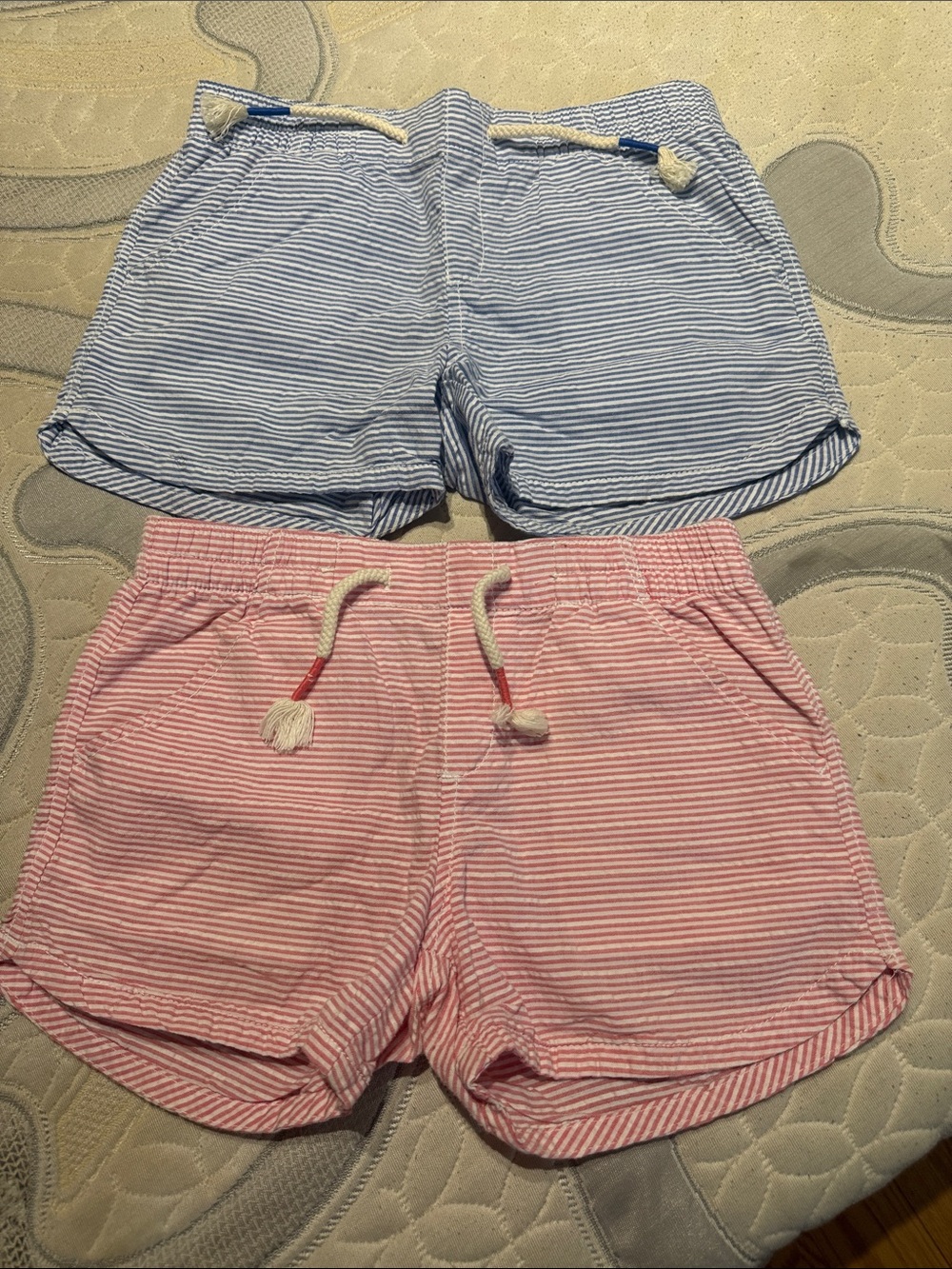 Old Navy Pink & Light Blue Striped Drawstring Shorts - Girls